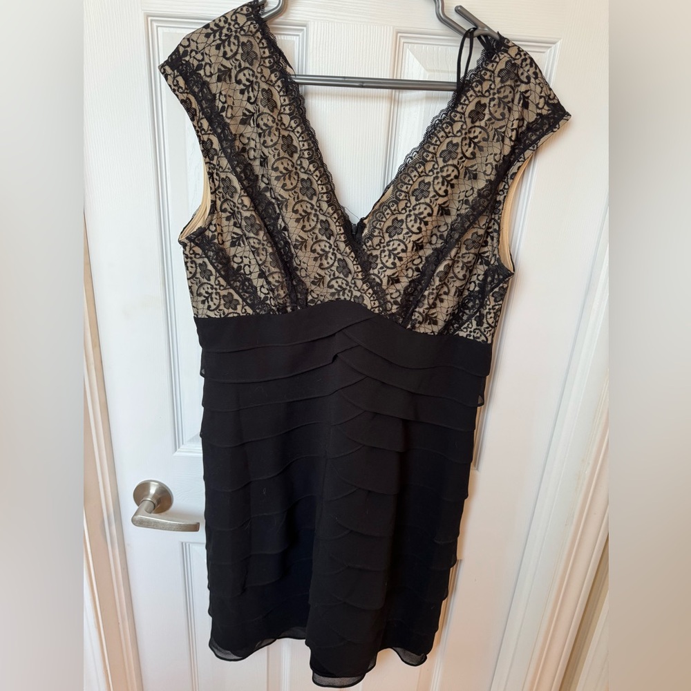 Elegant Black and Cream Lace Mini Dress